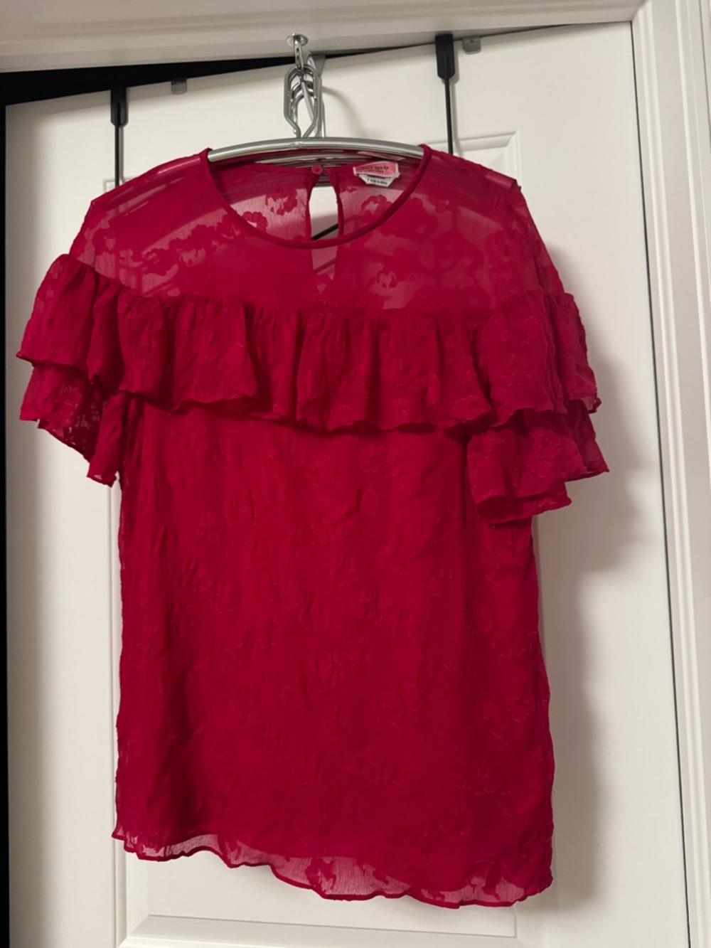 Kate Spade Magenta Floral Clip Silk Blend Chiffon Ruffle Blouse